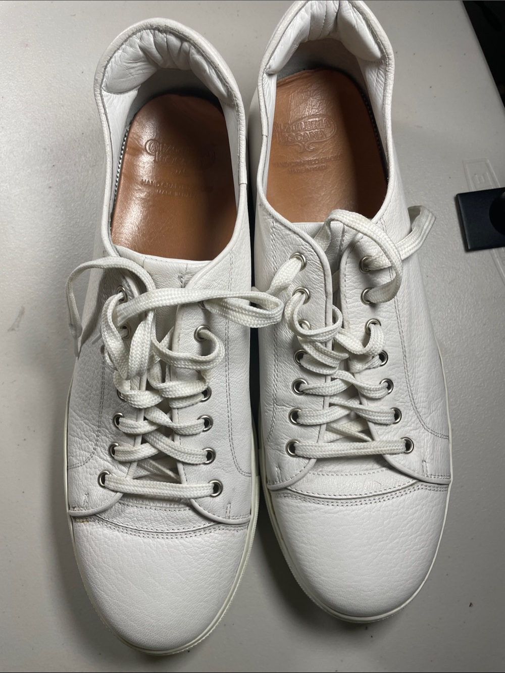 Men's White Leather Lace-Up Sneakers